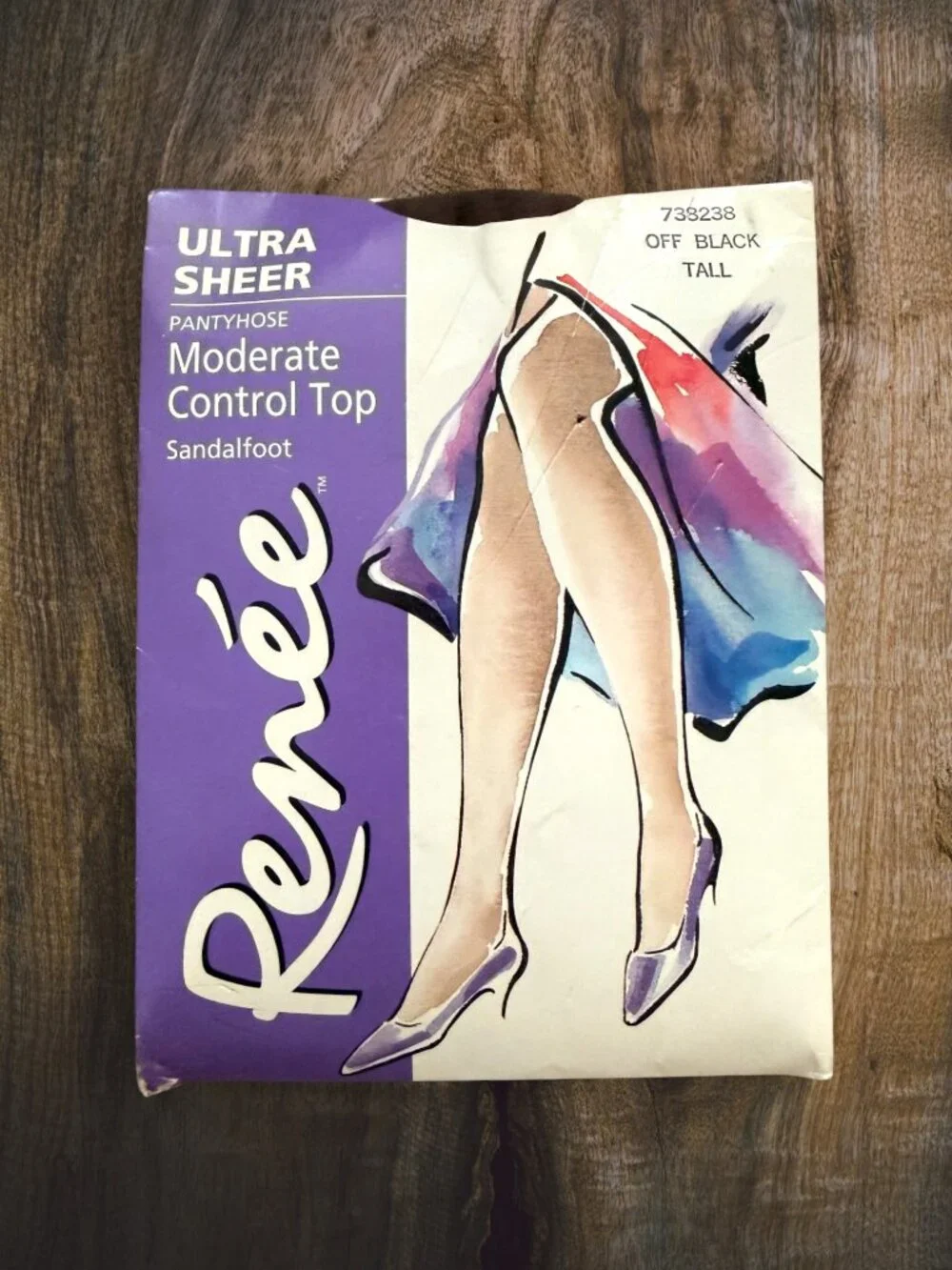 Vintage Renée Ultra Sheer Pantyhose Tall Off Black Moderate Control Top NOS USA